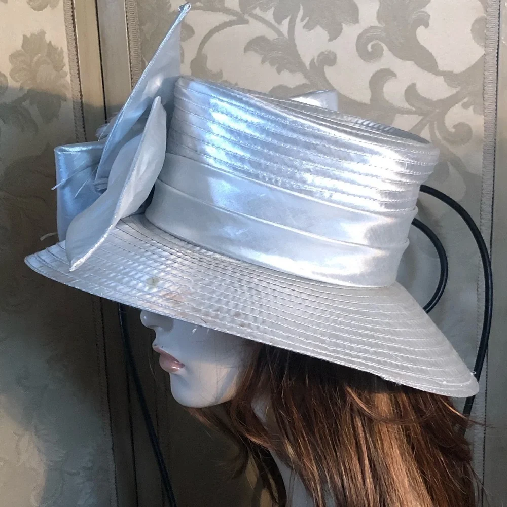 Vintage Wide Brim Silver Metallic Derby Hat - Picture 11 of 12